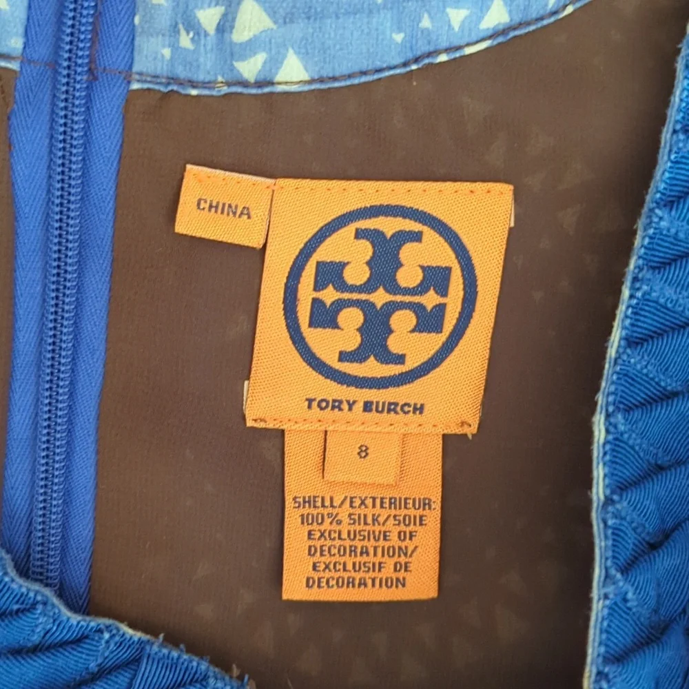 Tory Burch 100% Silk Sleeveless Blue & Brown Dress